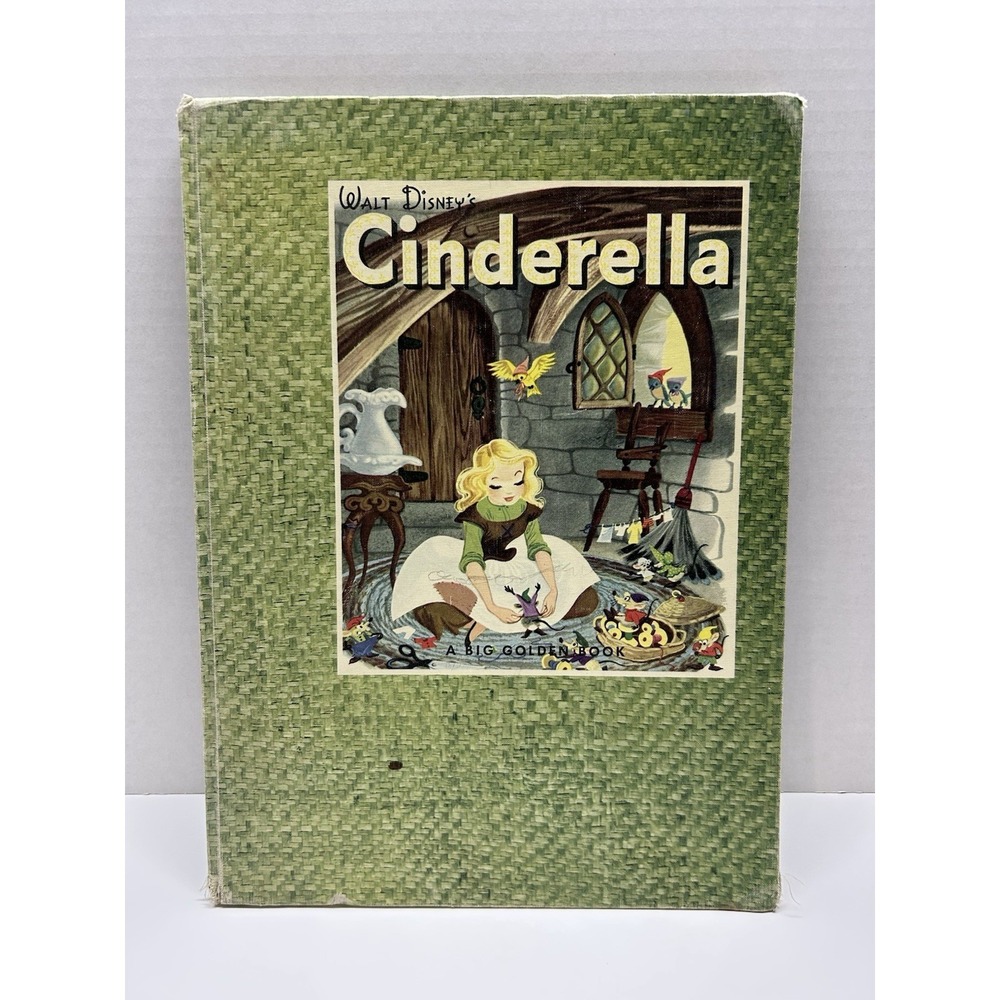 RARE Big Golden Book Walt Disney's CINDERELLA Cloth binding Gilt Gold READ!
